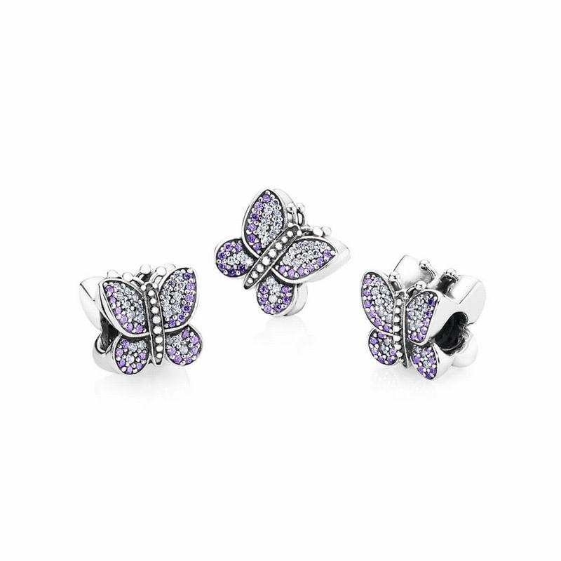 Pandora Sparkling Butterfly Charm - Sterling Silver/Purple/Cubic Zirconia - Canada | UO9458CX